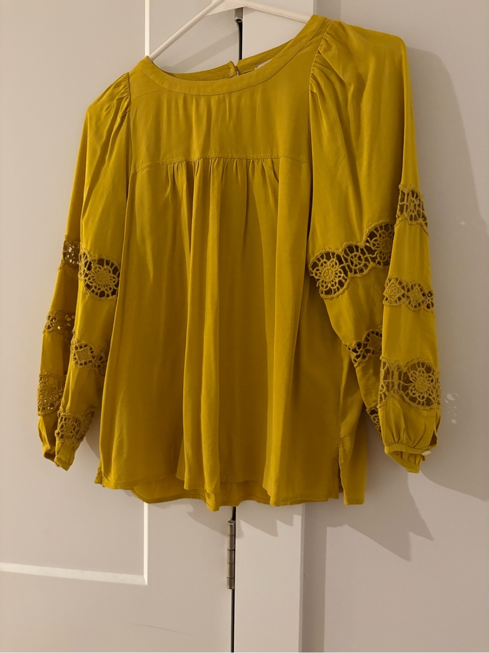 LOFT Mustard Yellow Crochet-Trim Peasant Blouse